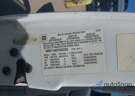 2000 Chevrolet Blazer Ls z USA, uszkodzony, nr VIN 1GNDT13W2Y2323228